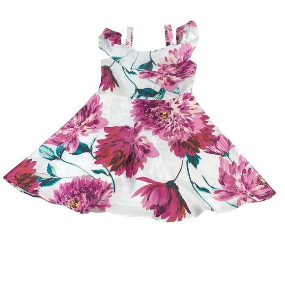 The Children's Place NWT Pink and White Floral Dress Off The Shoulder Size 14 - Picture 3 of 16